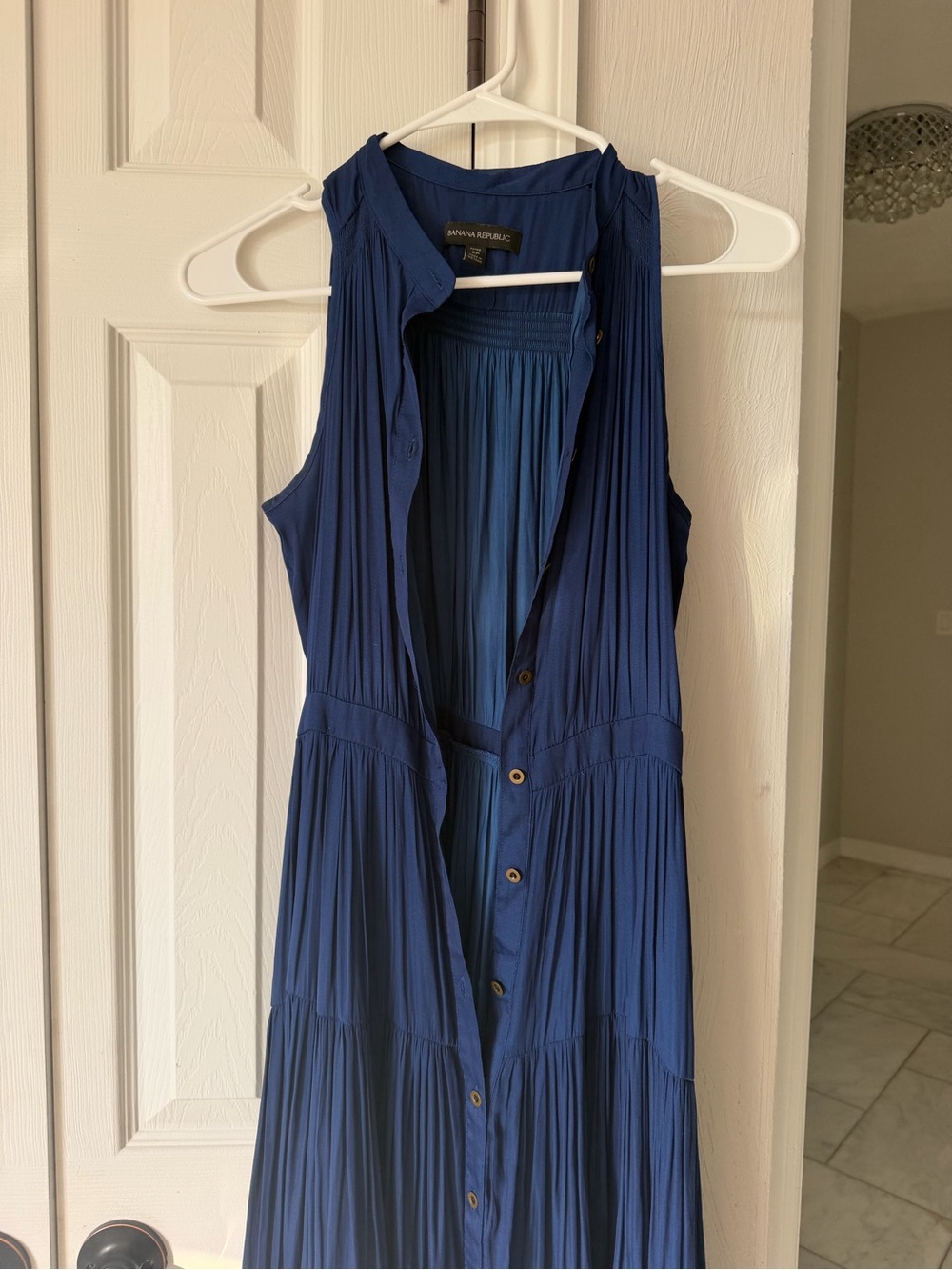 Banana Republic Sleeveless Navy Pleated Maxi Dress